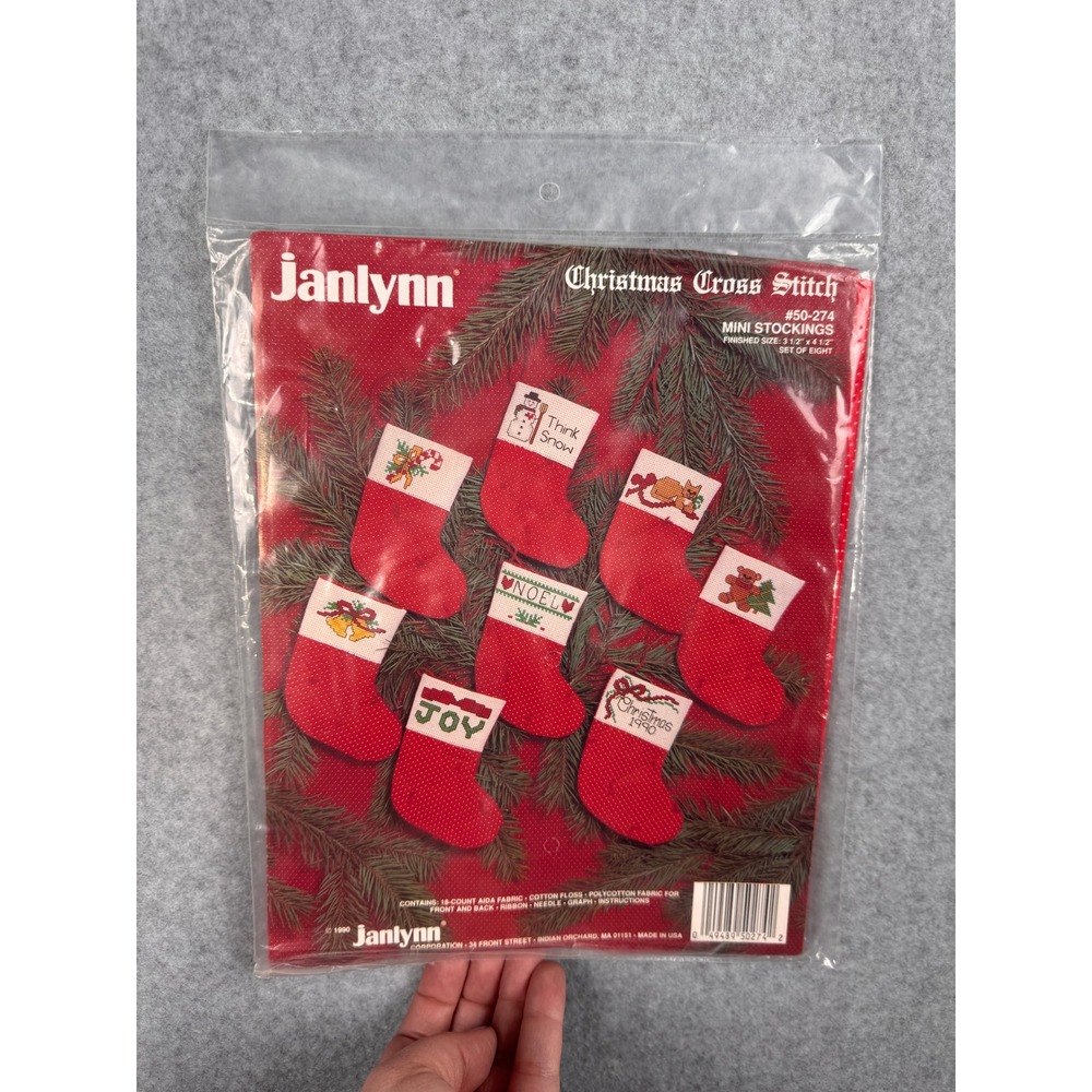 Vintage Janlynn Cross Stitch Kit Red 90s Mini Stockings 8pc Set 50-274 Christmas